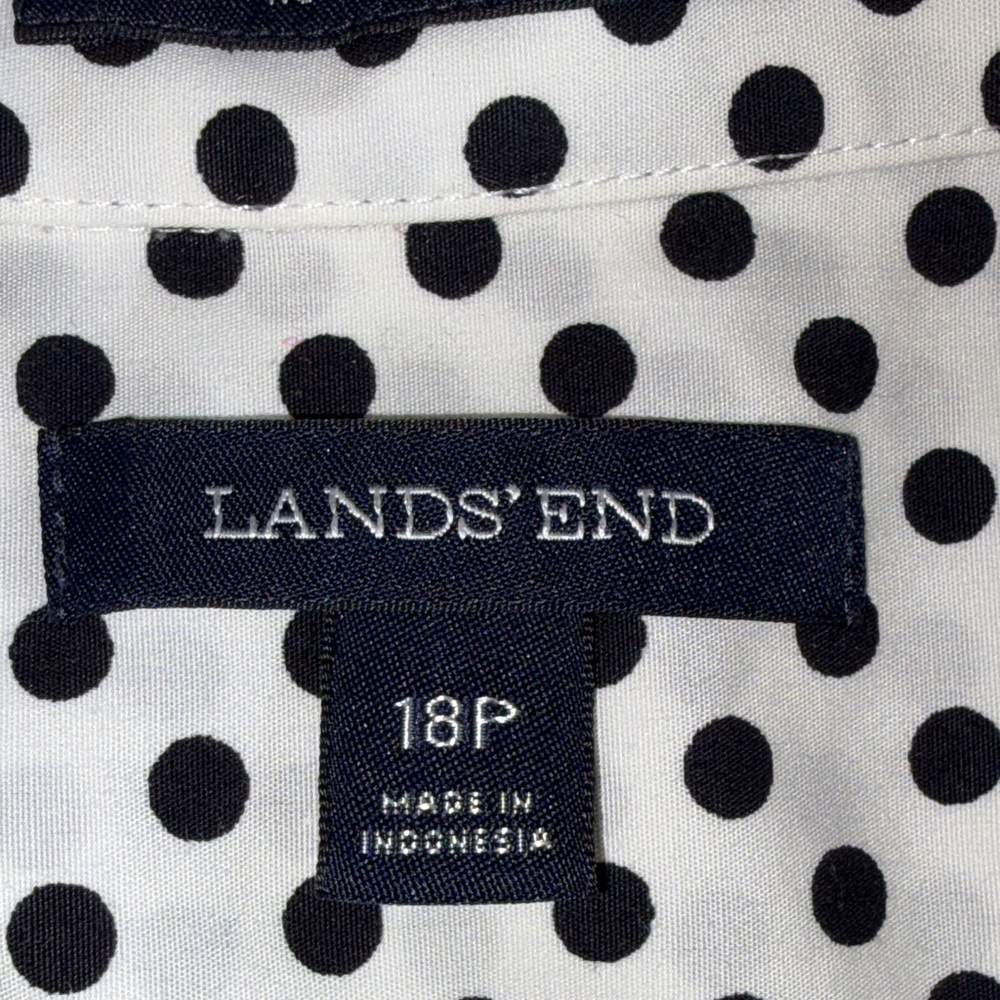 Lands’ End 18 Petite Sleeveless Button Front Blouse Black White Polka Dot - Picture 7 of 9